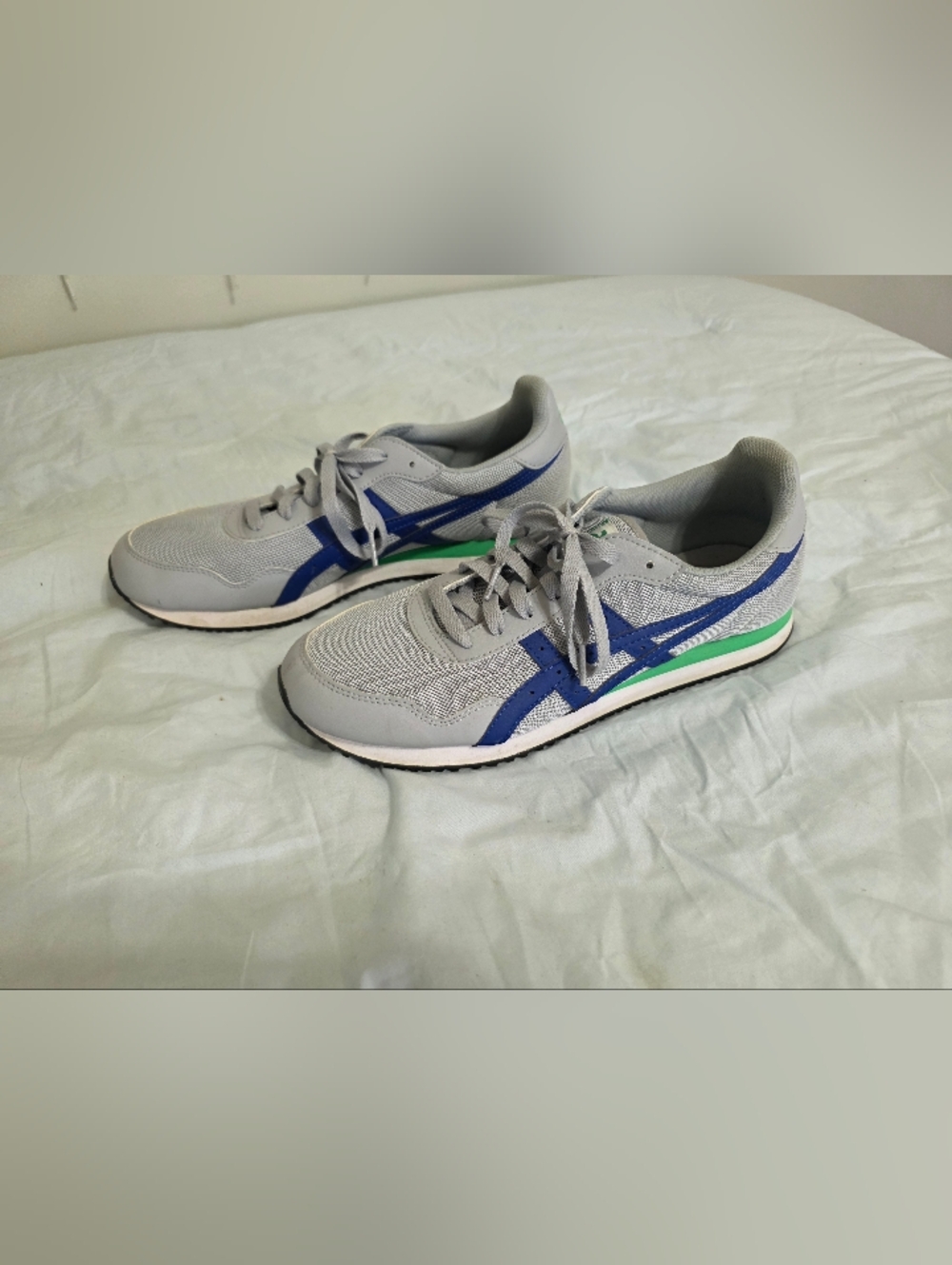 Men's Grey ASICS Athletic Sneakers with Blue and Green Accents
